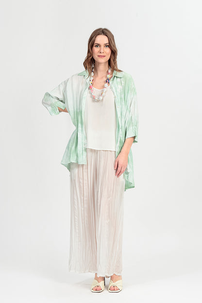 Wide Flowy White Crumpled Pure Silk Trousers 6