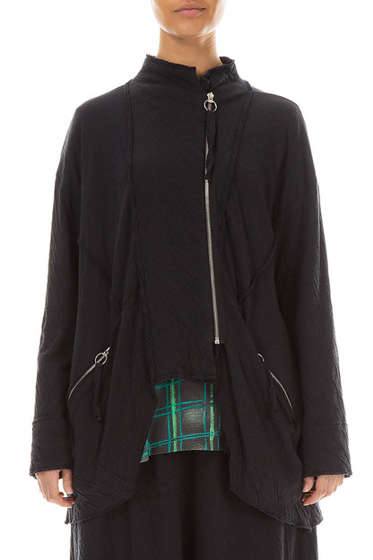 Zips Embellished Grey Wavy Cotton Jacket 1