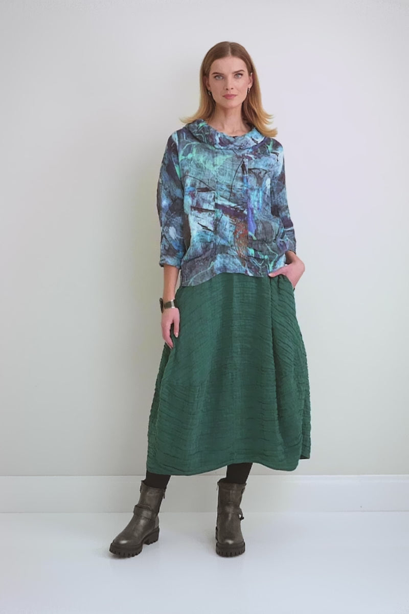 Cowl Neck Crinkled Blue Reverie Silk Blouse 7