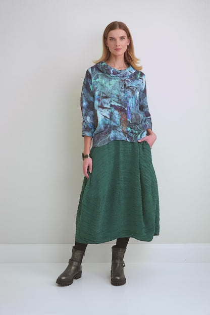 Cowl Neck Crinkled Blue Reverie Silk Blouse 7