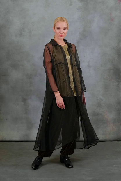 Long Black Silk Chiffon Jacket 7