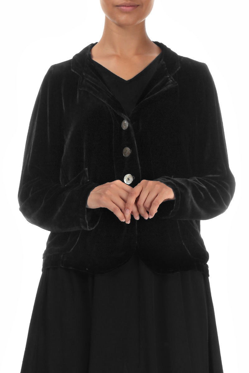 Buttoned Black Silk Velvet Jacket 3