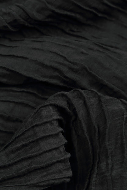 Dropped Edge Crinkled Black Silk Jacket 5
