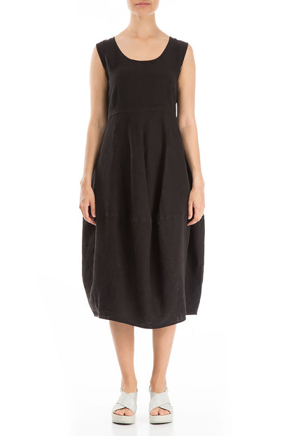 Sleeveless Balloon Black Linen Dress 1