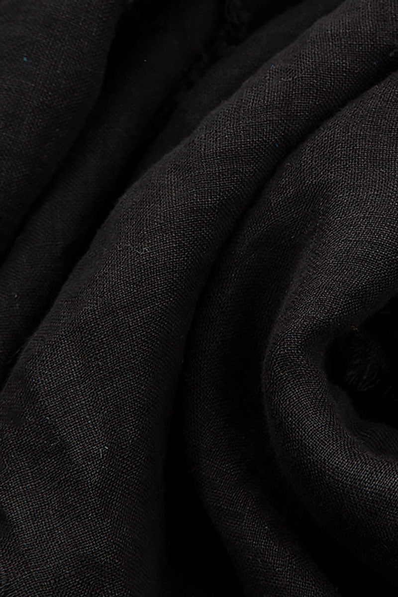 Layered Short Sleeves Black Gauze Linen Blouse 5