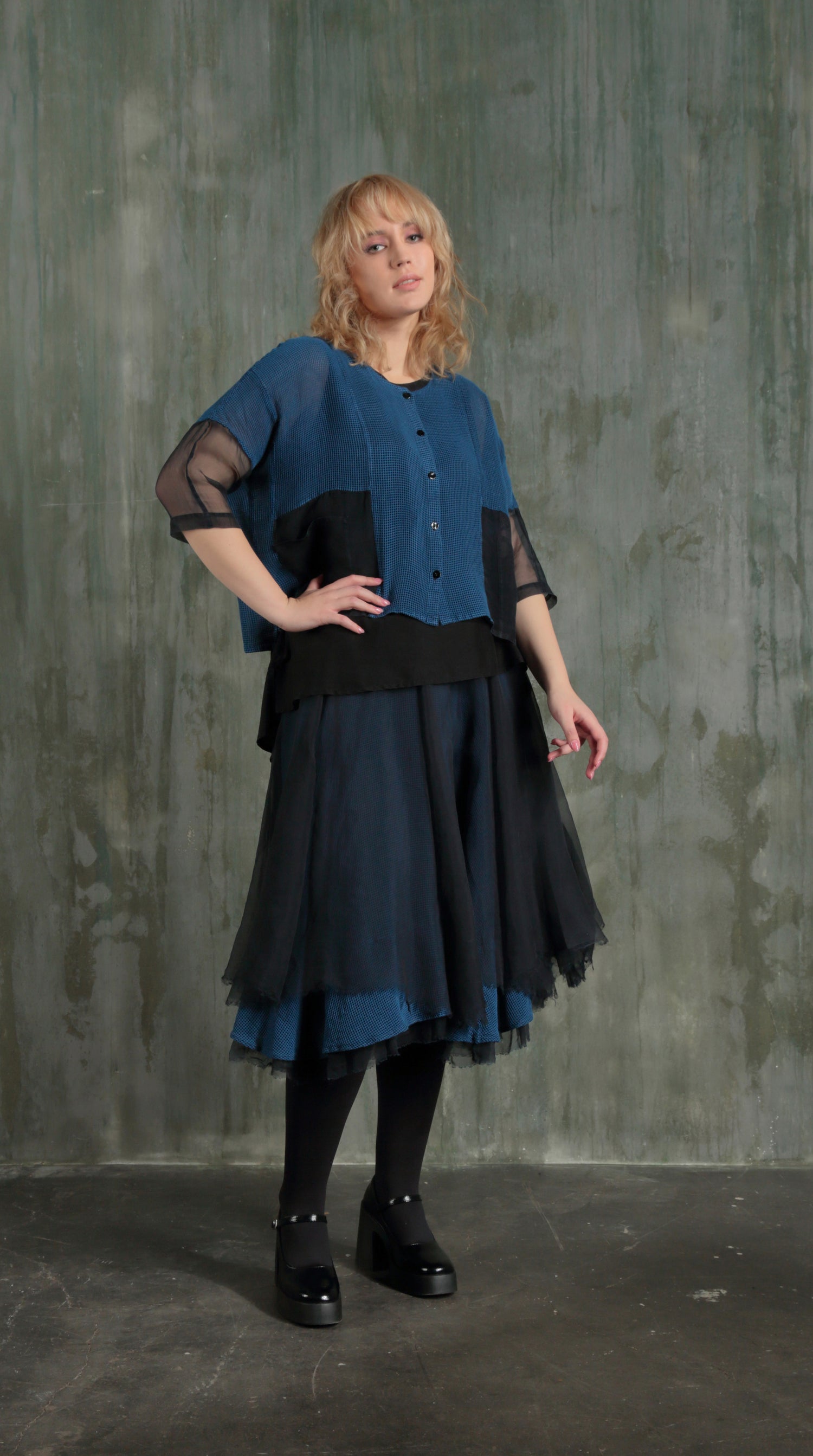 Mixed Media Cobalt Blue Silk Mesh Jacket 5