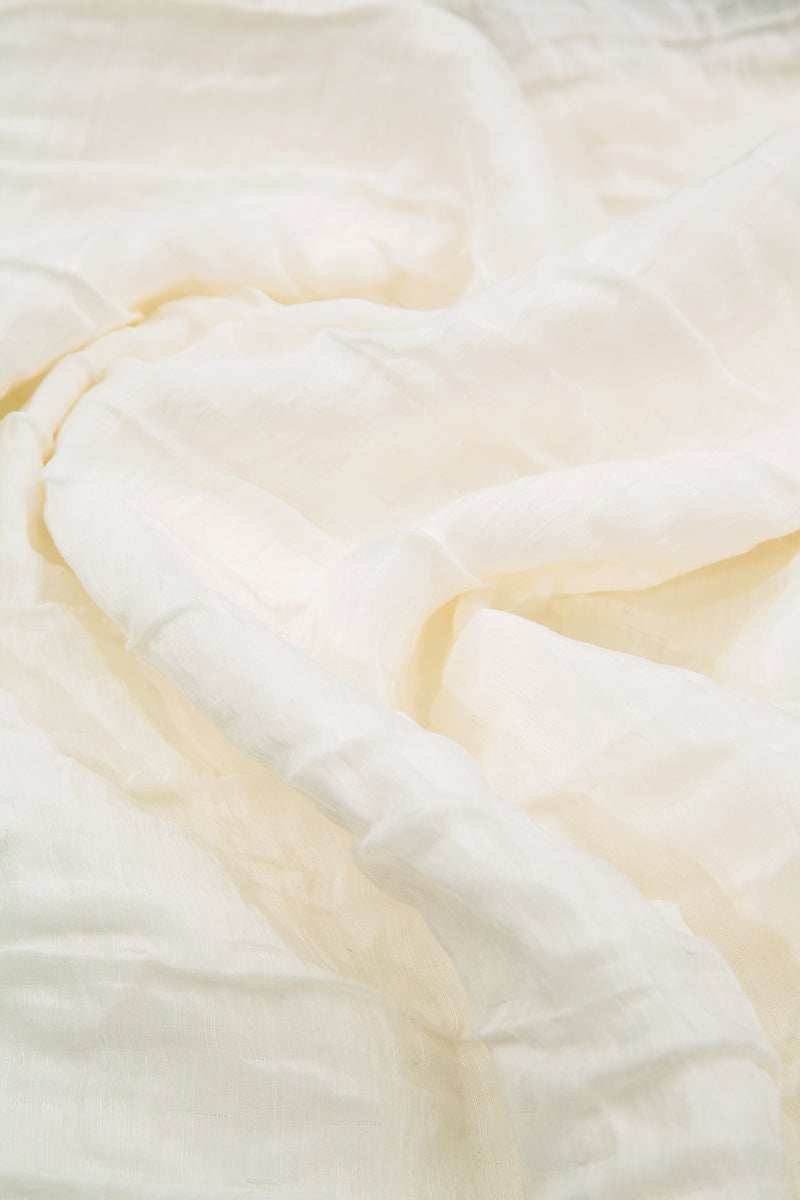 Flared Crinkled Off White Silk Linen Shirt 6