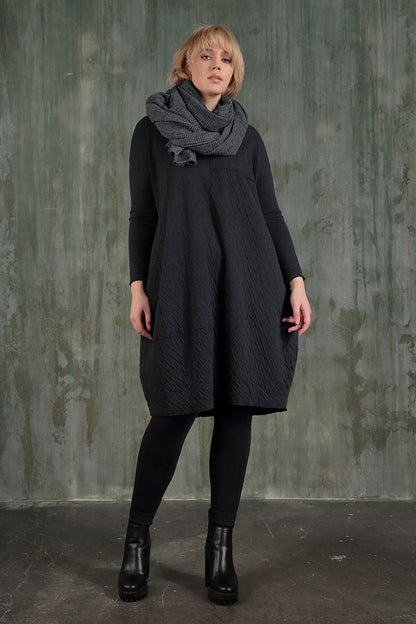 Balloon Grey Wavy Cotton Midi Dress 5